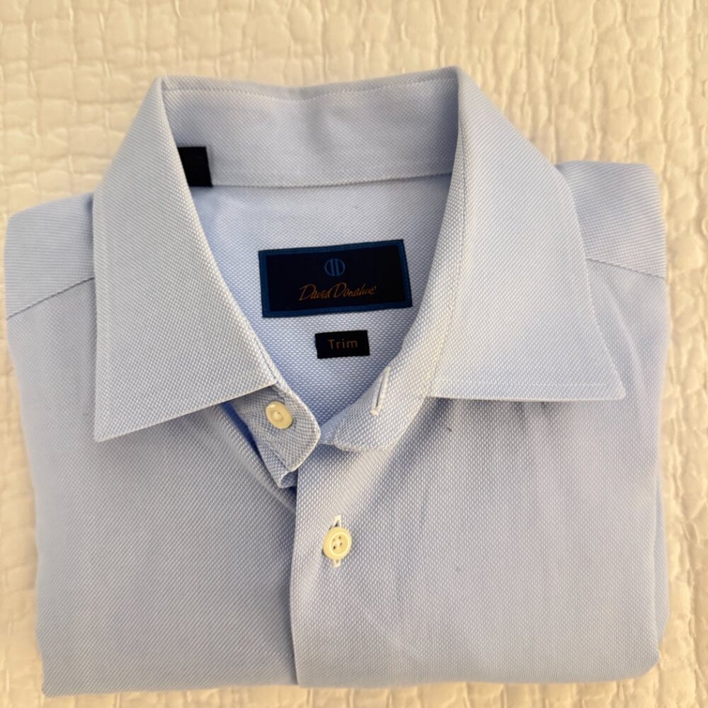 David Donahue Mens Blue Trim Dress Shirt 16.5 - 36/37